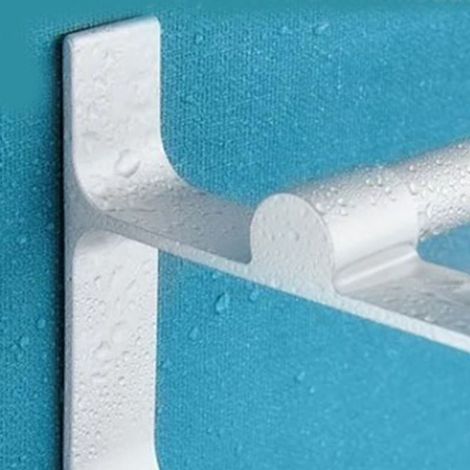 Porte-serviettes mural double barre aluminium blanc argenté 60cm sans perçage [Étagère murale pour salle de bain] (1/5)