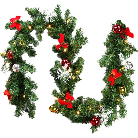 Weihnachtsgirlande 500cm Warmweiß 100 LEDs mit Kugeln Schneeflocken und Rote Schmetterling Knoten für Künstliche Tannen Girlande Dekogirlande Weihnachtsrattan-Girlanden-Weihnachtsverzierung (1/2)