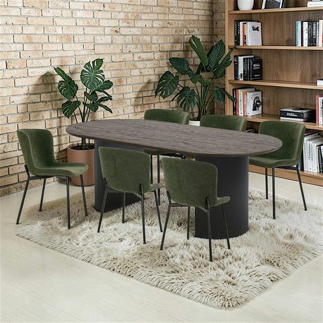 Ens. table ovale décor bois foncé + 6 chaises vertes MATERA (1/5)