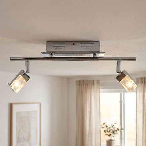 Plafonnier plafonnier spot salon 2 flammes plafonnier deux spots pivotant, métal chromé, 2x LED 3W 170Lm blanc chaud, LxPxH 44,5x17x17 cm (1/5)