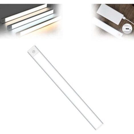 Barre lumineuse magnétique à détecteur de mouvement, 3 couleurs réglables, rechargeable, éclairage magnétique sous meuble pour cuisine, placard, couloir (blanc, 40 cm) (1/4)