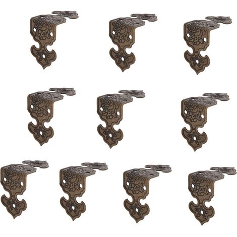 10 protège-coins décoratifs, laiton/bois, marron, pour boîtes (1/5)