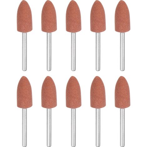 10Pcs Têtes Pointues de Meule Montées 10mm avec Tige Brun (1/4)