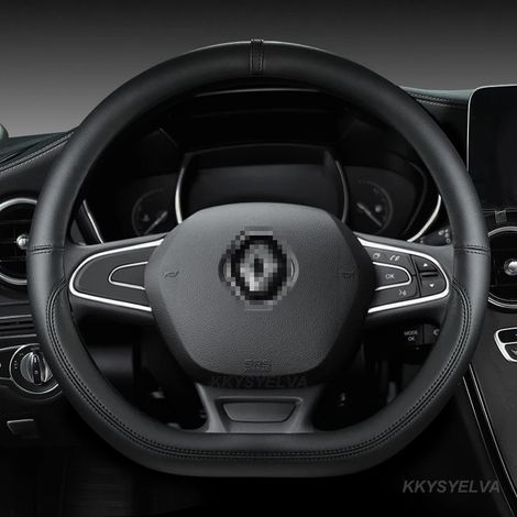 Housse de volant en cuir PU noir en forme de D, compatible avec Renault Captur, Duster, Megane 2/3, Clio, Logan, Laguna 2, Kadjar et Scenic 2. Accessoires auto. (1/5)