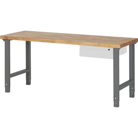 STIER Höhenverstellbare Werkbank Premium, 1 Schublade, 200x70x79-114cm, robustes Design, ideal für anpassbare und ergonomische Arbeitsbereiche in Werkstätten