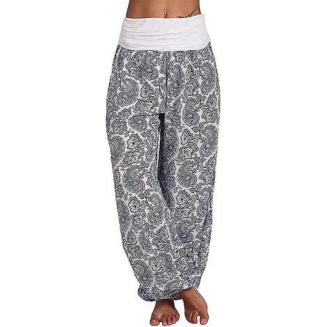 Damen-Maxihose mit Ali-Baba-Haremsmuster, Aladdin-Stil, Boho-Chic, weites Bein, Yogahose, Übergröße 2XL, weiß (1/4)