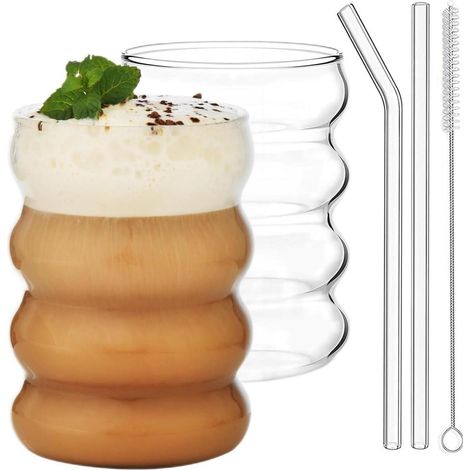 ALINK Plus Size Gerippte Trinkgläser 2er Set 530ml Glasstrohhalme Cocktail (1/5)