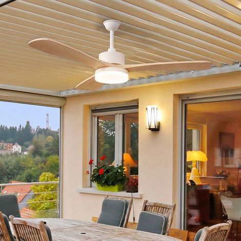 Ventilador de techo con lámpara LED - 42" / 106 cm - 3 aspas de madera reversibles, lámpara de techo con mando a distancia - Natural (1/5)