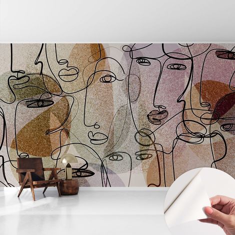 Papier peint adhésif décoratif pour salon chambre et cuisine Facile à poser avec colle Visages linéaires 416x254 cm (1/5)