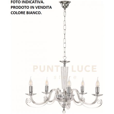 LAMPADARIO CHERUBINI 5 LUCI BIANCO E CROMO ATTACCO E14 D.82CM