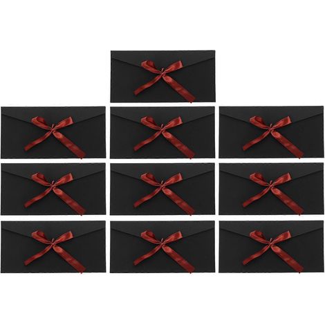 Lot de 10 enveloppes d'invitation en papier kraft avec nœud papillon-22X11X1CM-Black (1/3)