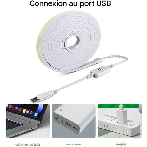 Ruban Néon LED USB 5M Lumière Neutre 4000K – Bande Flexible en Silicone avec Variateur Tactile, Éclairage DIY pour Streaming, Maquillage et Ambiance, Auto-Adhésive (1/5)