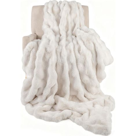 COSTWAY Coperta in Pelliccia Ecologica di Lusso, Plaid Soffice in Pelliccia di Coniglio con Effetto Bolle per Letto, Poltrona e Divano, Morbido Spesso Caldo, 153/178 x 203 cm (M) (1/5)