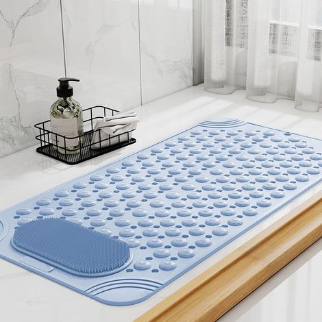 Tapis Douche AntidéRapant avec Ventouses et Trous Drainage, Massage des Pieds Exfoliant(Blue,20 32inch) (1/5)