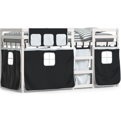 Lit superposé avec rideaux blanc/noir 80x200 cm bois pin massif CFW51620 (1/5)