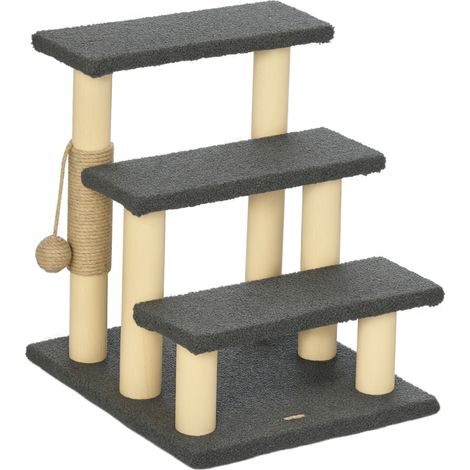 Katzentreppe. Kratzbaum. drei Stufen. Spielball. grau+holzfarben. 45 x 40 x 48cm (1/4)