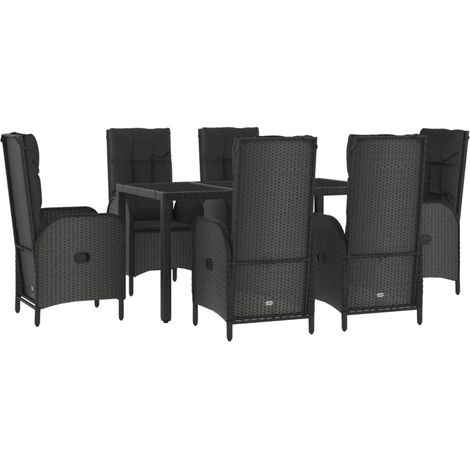 Mobili da pranzo e cuscini da giardino 7 pezzi in rattan nero e grigio 020014904