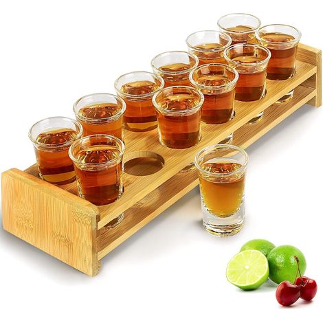 Verres à shot, lot de 12, 30 ml/10 oz, plateau porte-verres droits, fond épais, verre transparent pour fêtes, clubs, bars, boissons – MJS-12 (12 pièces)-AquaForge (1/4)
