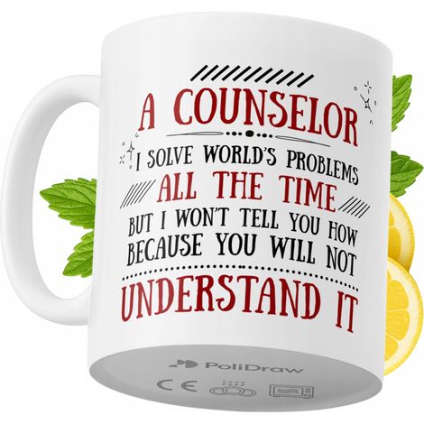 Taza de café/té divertida y humorística para consejeros, con diseño gráfico y texto gracioso. Taza ideal para cumpleaños, santos, días festivos y ocasiones especiales. Perfecta para el hogar, la ofici (1/5)
