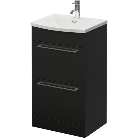 Napoli 390 Matt Black 500mm 2 Drawer Vanity Unit with Arc Basin - 500mm - Chrome 320mm Handle