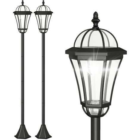 Lot de 2 lanternes solaires de jardin, lampes de chemin résistantes aux intempéries, hauteur 129 cm, avec LED, autonomie de 6 heures, indice de protection IP44, lampe solaire d'extérieur, noires (1/5)