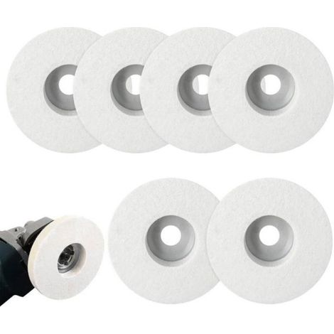 Disque De Polissage - Laine Feutre - Pour Meuleuse D'Angle - 125 X 12 Mm - Blanc - Lot De 6 (1/5)