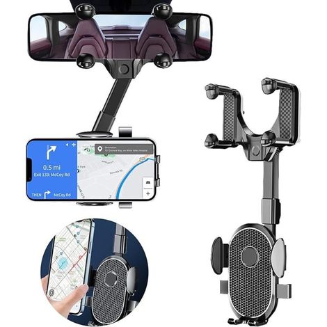 Version 2023 Support Téléphone Rétroviseur Voiture, Support de Téléphone Portable de Voiture, 360 °Flexible Support Téléphone de Voiture Rétractable Multifonctionnel Rotatif (1/5)