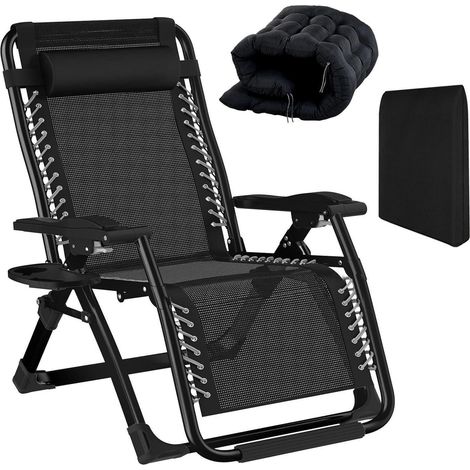 Sonnenliege Klappbar Kissen Nackenkissen 65cm Breit Schwarz (1/5)
