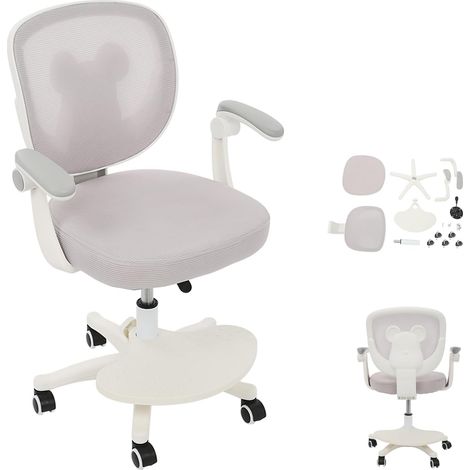 Chaise de bureau pour enfant avec accoudoir pliable (gris clair) Chaise pivotante ergonomique pour enfant avec repose-pieds, réglable en hauteur de 76 à 86 cm, pour filles et garçons (1/5)