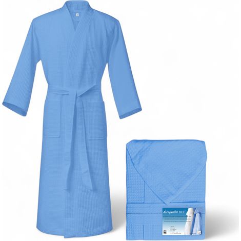 Peignoir Nest Ape BEE© en pur coton avec capuche pour adulte BLEU XL