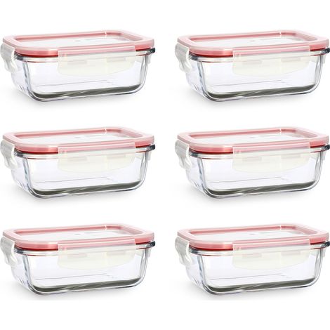 Lot de 6 boîtes hermétiques en verre borosilicate 370ml – Dimensions 15,3 x 11,2 x 5,7 cm – Résistantes aux chocs et aux températures extrêmes