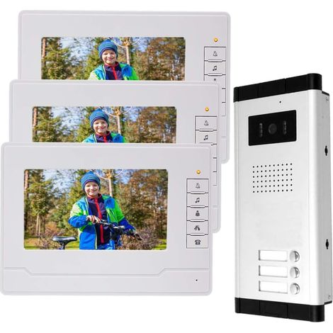Système d'interphone de Contrôle d'accès de RFID Câblé 7"Système de Sonnette d'interphone de Moniteur de Moniteur Vidéo de Pouce pour la 3 Maison/Appartement (1/5)