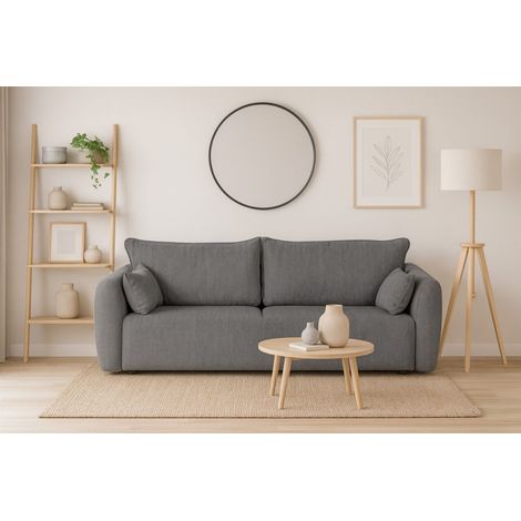 Sofa 3-Sitzer mit Schlaffunktion RUDEN in Stoff Raven Grau (1/5)