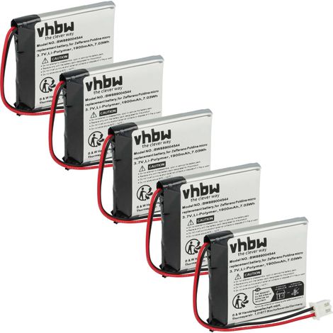 vhbw 5x batería compatible con Zafferano POLDINA MICRO, LD0490F3 lámpara de mesa / mesita de noche (1900 mAh, 3,7 V, Li-poli)
