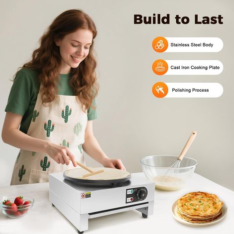 Crêpière Électrique 3 KW Crepiere Poêle Antiadhésive 40cm Température Réglable Avec Spatule En Bois Pour Maison Restaurant Food Truck (1/5)