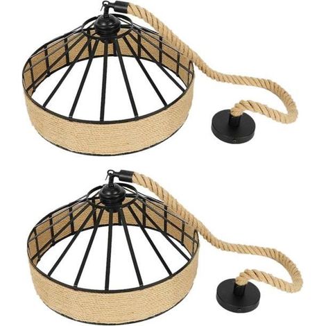 2X E27 Corde de Chanvre Lampe Suspendue Vintage Lampe Suspension, Lustre Lampe RéGlable RéTro Antique Industriel Fer Candlestick-Ywey (1/5)