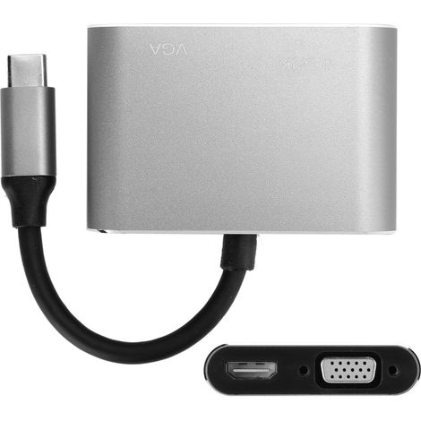 Adaptateur USB-C vers HDMI VGA DVI DisplayPort 4K 60Hz avec Ethernet et Alimentation (Gris) (1/5)