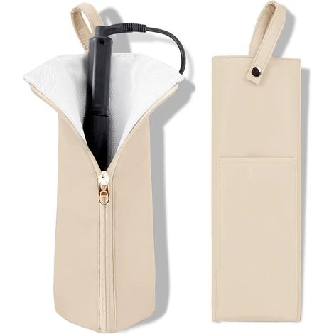 Étui et tapis résistants à la chaleur pour lisseur et fer à boucler - Organisateur d'accessoires de coiffure pour la maison et les voyages, beige (1/5)