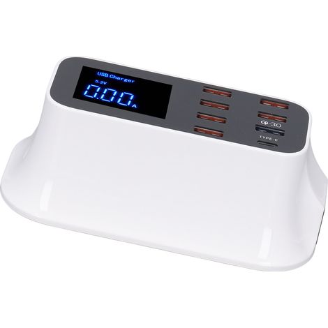40-W-USB-Ladegerät mit LED-Digitalanzeige, mehrfach geschütztem Netzteil, 8 USB-Anschlüssen, LCD-Bildschirm, Wechselstrom 100–240 V, EU-Stecker (1/5)