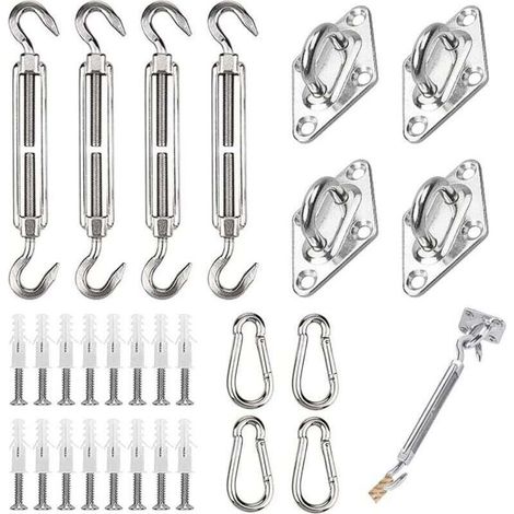 44 pcs Kit de Fixation pour Voile D'ombrage, Inoxydable Kit de Montage Fixations d'ombrage de Voile, de Fixation pour Triangle et Carré, Rectangle, du Soleil Voile D'ombrage 6mm (1/5)