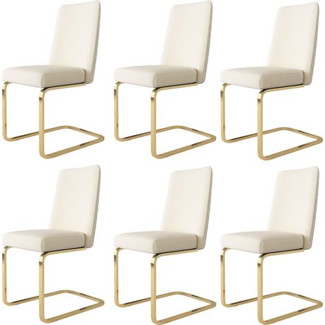 Set di 6 sedie da pranzo in velluto beige con schienale a ромbi e gambe in metallo dorato (1/5)