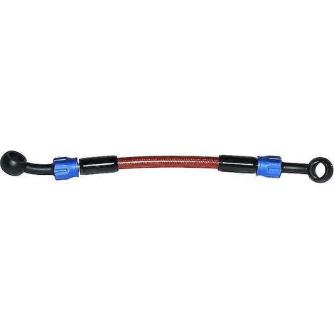 Durite de frein universelle 18 cm pour moto, renforcée hydrauliquement en acier inoxydable tressé, compatible quad, dirt bike, pit bike. Disponible en 4 couleurs, dont bleu. (1/5)