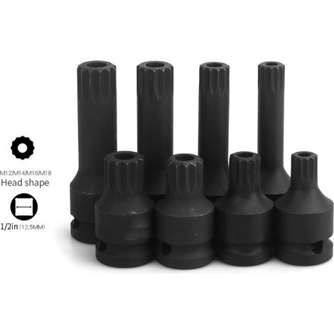 Kit d'outils de réparation automobile : 8 douilles creuses 12 pans M12-M18 (1/5)