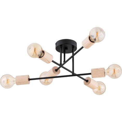 Plafonnier moderne noir bois 6xE27 50cm La-Rosa Alfa (1/3)