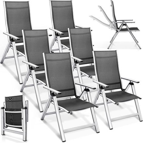 tillvex Gartenstuhl Premium 6 Stück Silber klappbar aus Aluminium Hochlehner mit Armlehnen Klappstuhl verstellbar Klappsessel Balkon Garten Terrasse