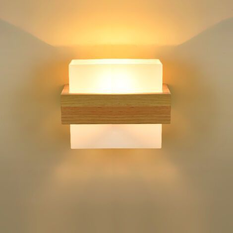 Moderne Wandleuchte aus Holz für den Innenbereich, elegante E27-Glasfassung, Leuchtmittel nicht enthalten [Energieklasse E]