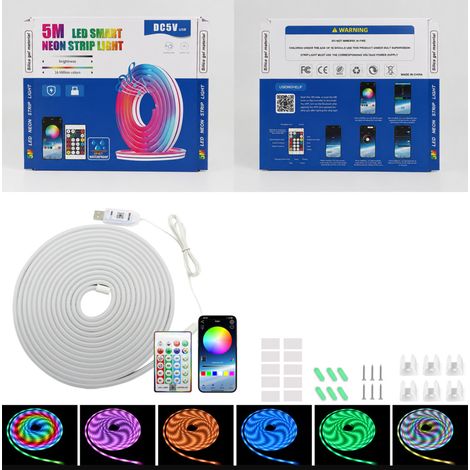 Lumière néon multicolore,alimentation USB,bande lumineuse flexible,décoration à réaliser soi-même (kit de 1m de bande lumineuse (vis à clip incluses) (1/5)