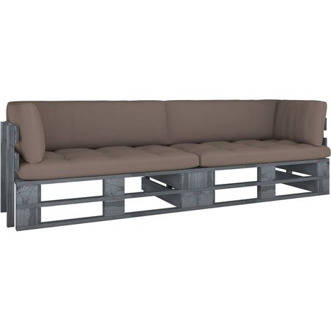 2-Sitzer-Palettensofa mit Kissen Grau Imprägniertes Kiefernholz