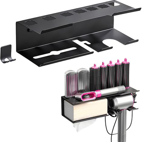Soporte de pared 7 en 1 de acero inoxidable, no requiere perforación, para Dyson Airwrap, organizador de accesorios para rizador incluido.