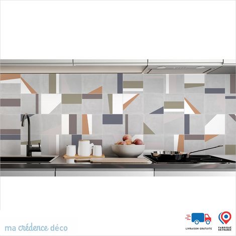 Crédence : Carreaux ciment géométrie et couleurs - Couleur Rouge beige - Alu composite - 60 - 120 (1/3)